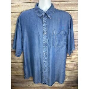 Indigo Palms by Tommy Bahama Denim Shirt Short Sleeve Button-Up Blue Size Large